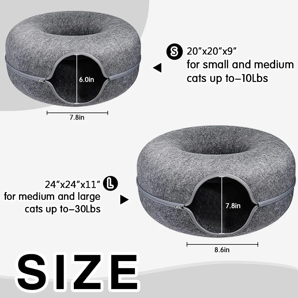 Large Cat Cave with 3 Toys Scratch Resistant Tunnel Bed up to 30 Lbs Dark Grey (24X24X11)